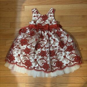 American Princess Red and Gold Floral Puffy Dress - Size 4
